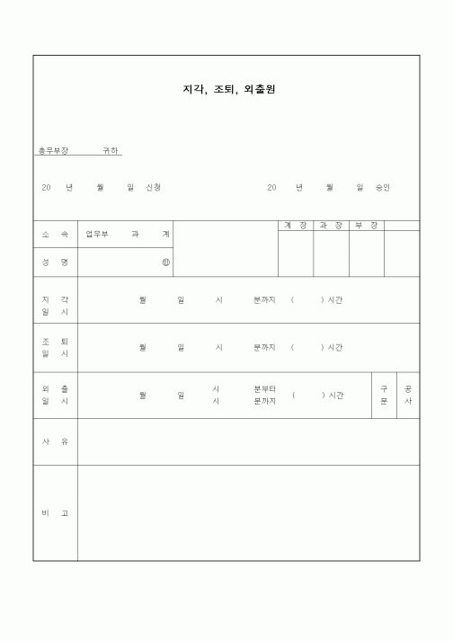 (인사/노무)지각, 조퇴, 외출원1