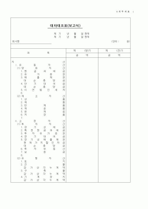 (세무/회계)대차대조표(보고식)(1)