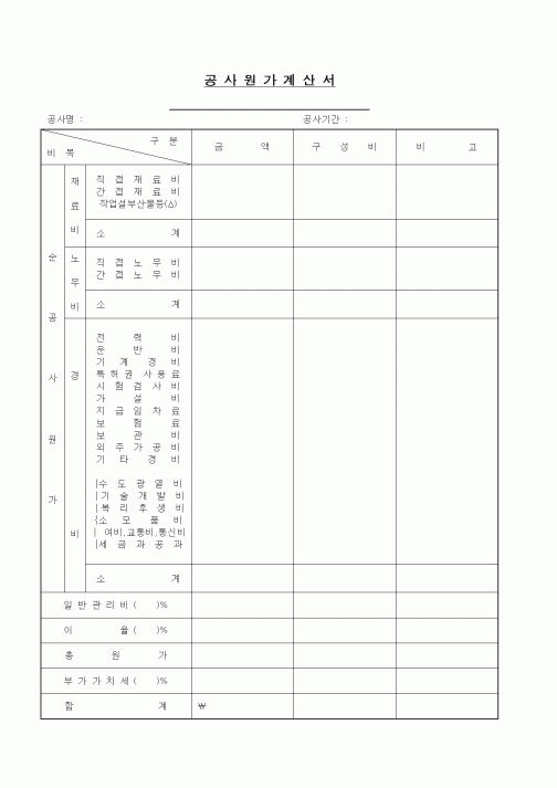 (예산관리)공사원가계산서1