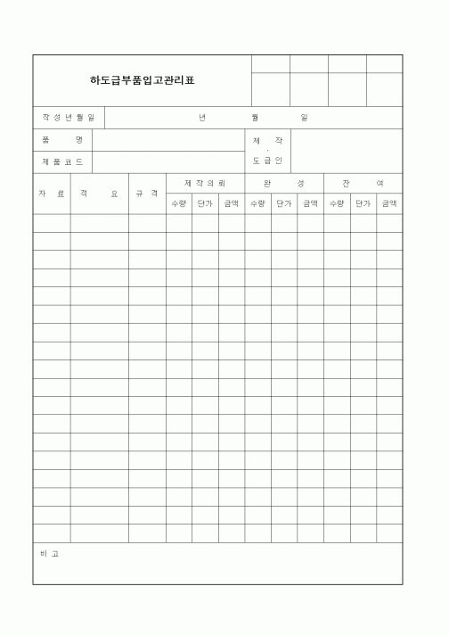 (하도급관리)하도급부품입고관리표