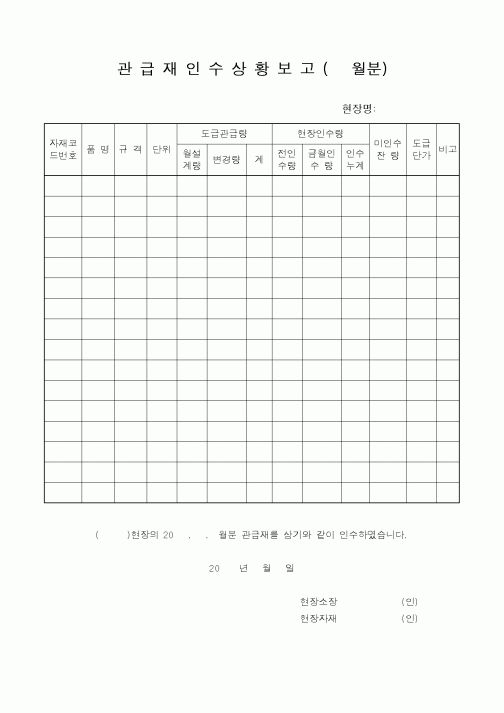 (자재관리)관급재인수상황보고1