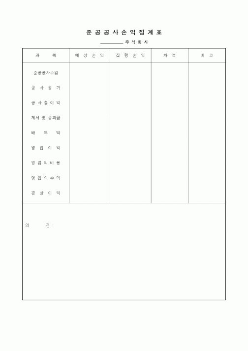 (공사예산/실행)준공공사손익집계표