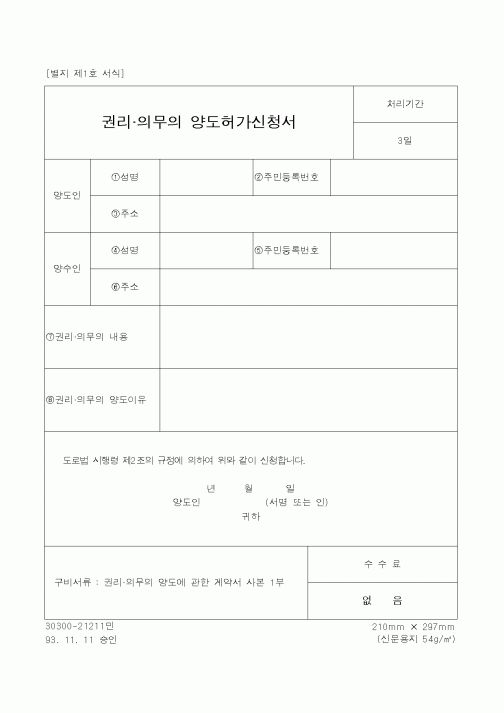 (생활민원)권리.의무의 양도허가신청서