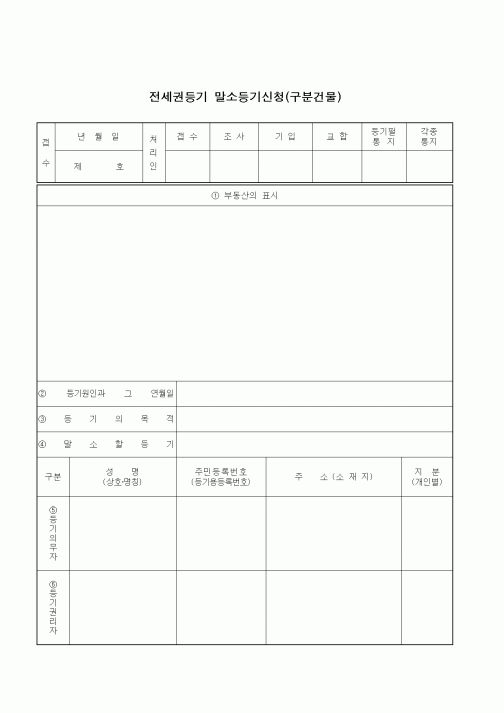 (부동산)전세권등기 말소등기신청(구분건물)