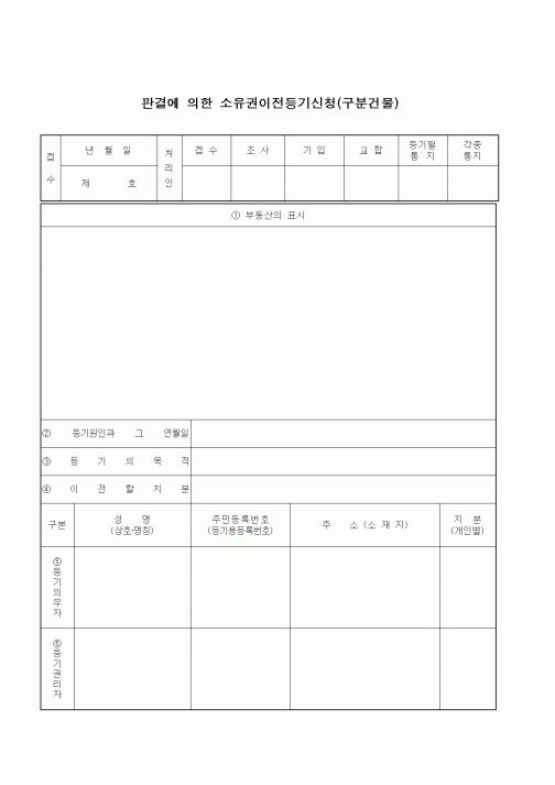 (기타)판결에 의한 소유권이전등기신청(구분건물)