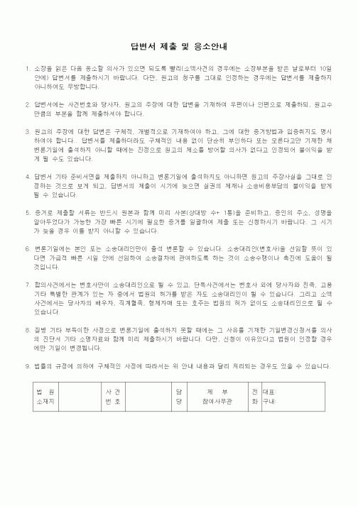 (기타)답변서 제출 및 응소안내서