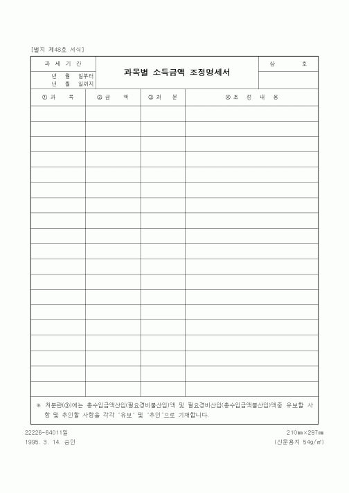 (세무/회계)과목별 소득금액 조정명세서