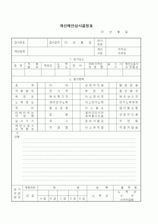 (경영)개선제안심사결정표