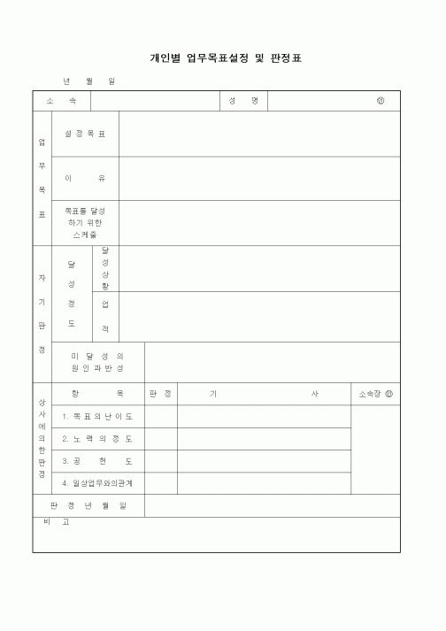 (인사/노무)개인별 업무목표설정 및 판정표2