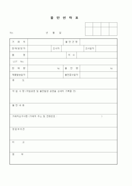 (판매/영업)불만연락표1