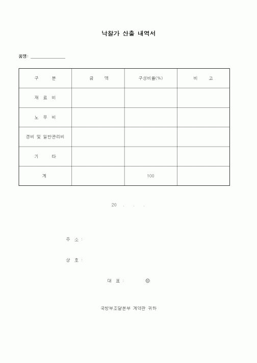 (경매)낙찰가 산출 내역서