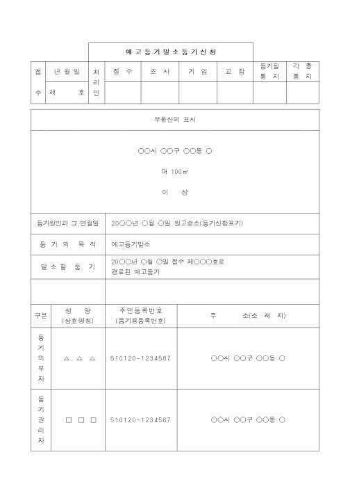 (민사소송)예고등기말소등기(원고승소)신청서