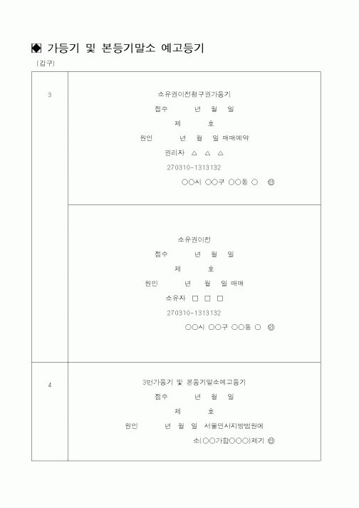 (채권/채무)가등기 및 본등기말소 예고등기