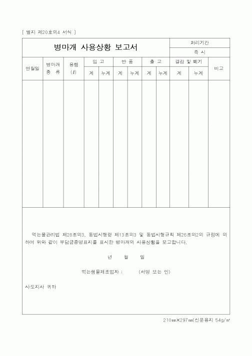 (사업계획서)병마개 사용상황 보고서