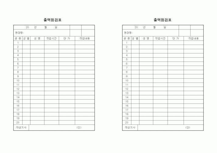 (노무관리)출역점검표