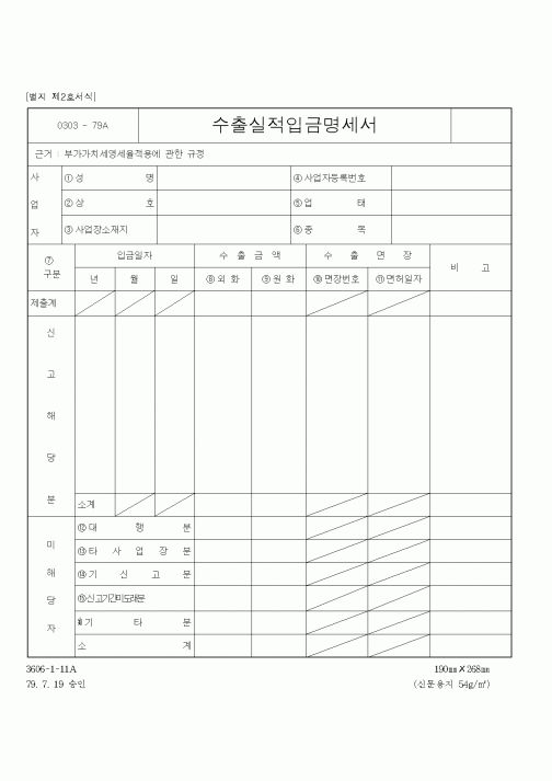 (무역/수출입)수출실적입금명세서