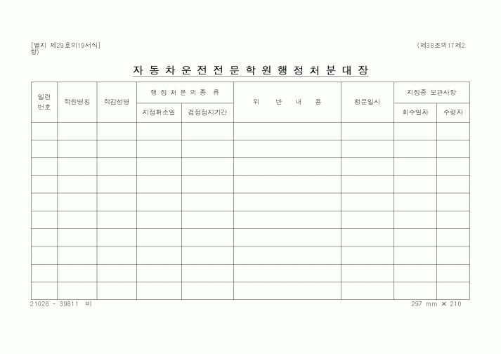 (경찰청)자동차운전전문학원행정처분대장