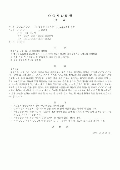 (형사소송)판결문(업무상 과실치상 금고 등)