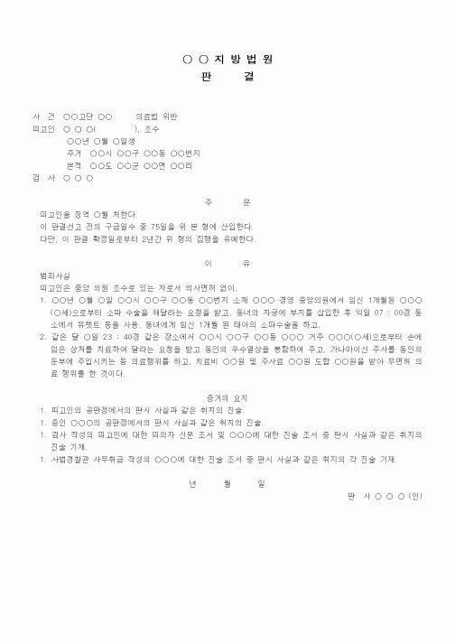 (형사소송)판결문(의료법 위반 집행유예)