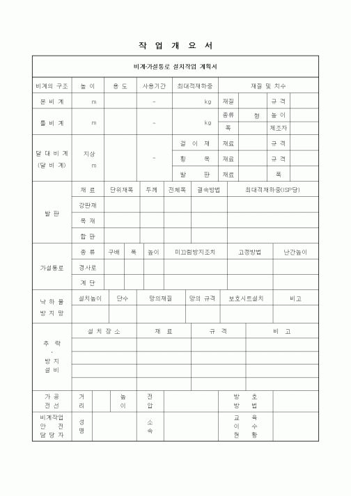 (공사관리)작업개요서(비계.가설통로 설치작업 계획서)