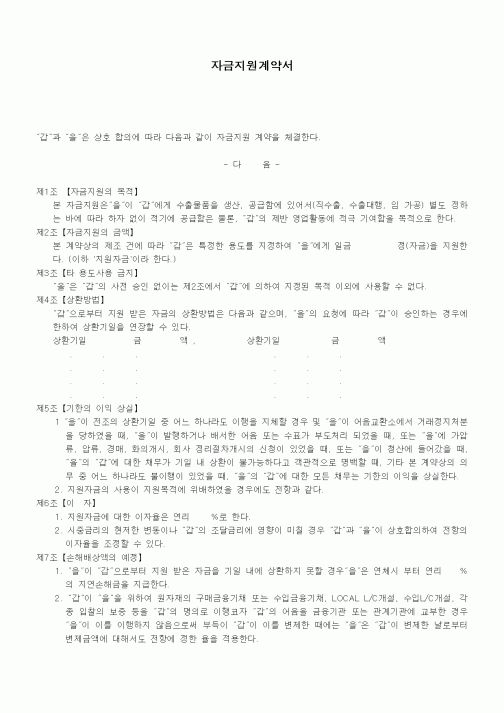 (기타계약서)자금지원계약서