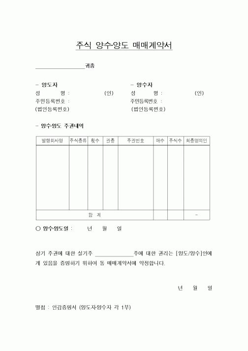 (기타계약서)주식 양수양도 매매계약서