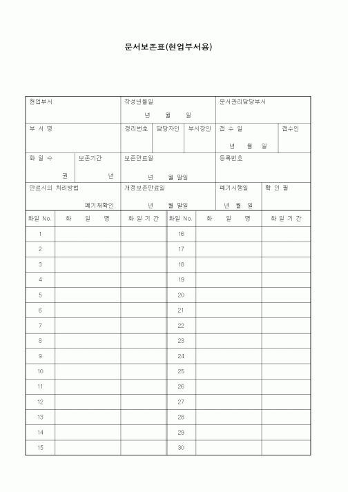 (총무)문서보존표(현업부서용)