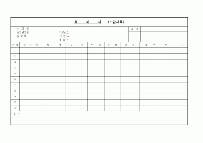 (제조/생산)출하서(수급과용)
