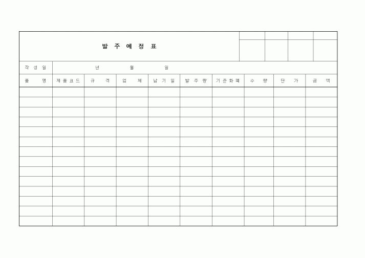 (제조/생산)발주예정표