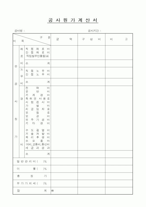(예산관리)공사원가계산서2