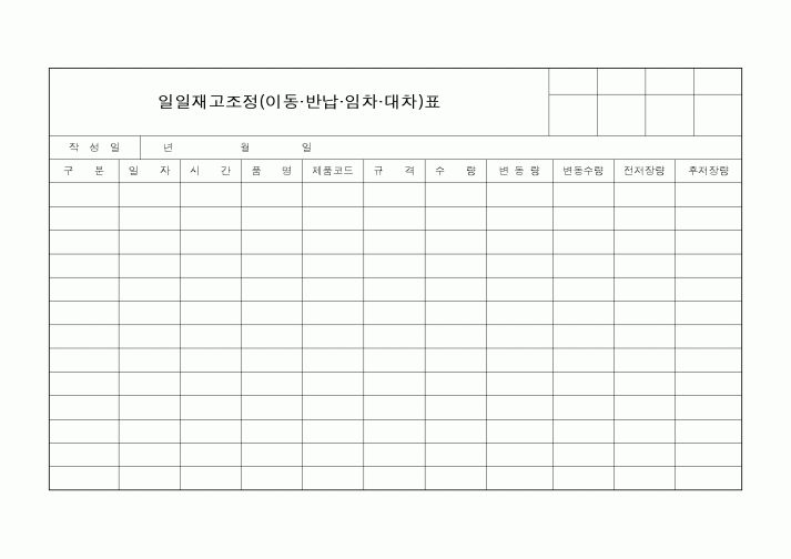 (제조/생산)일일재고조정(이동반납임차대차)표