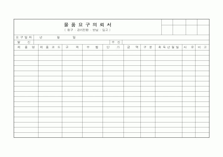 (제조/생산)물품요구의뢰서