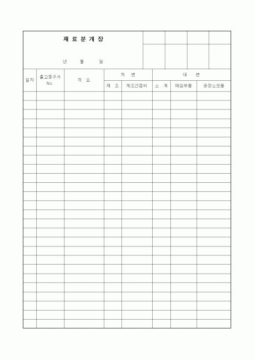 (구매/외주서식)재료분개장