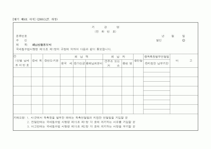 (채권/채무)체납상황통보서
