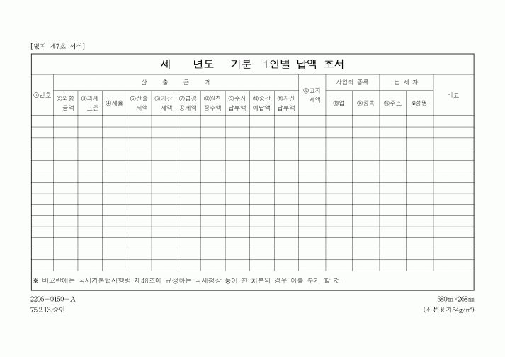 (채권/채무)1인별 납액 조서