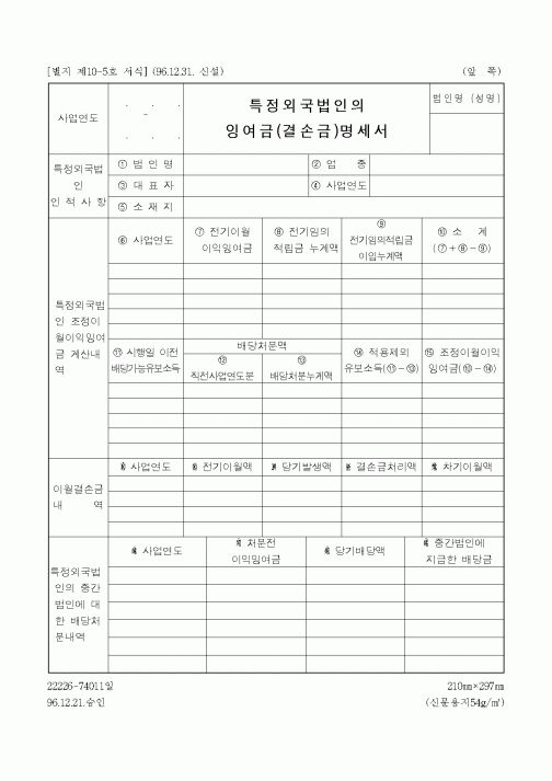 (관세청)특정외국법인의 잉여금(결손금) 명세서