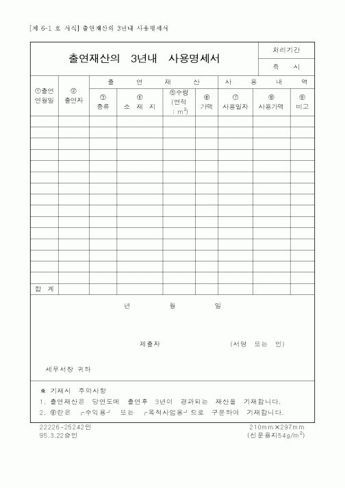 (국세청)출연재산의 3년내 사용명세서