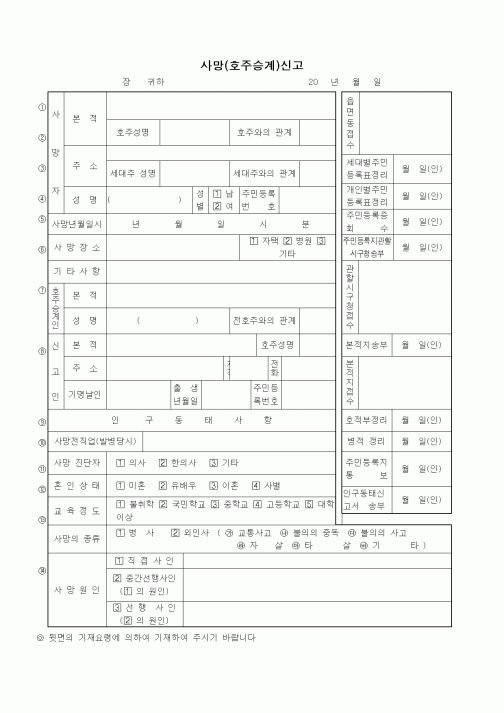(출생/사망/호적)사망(호주승계)신고