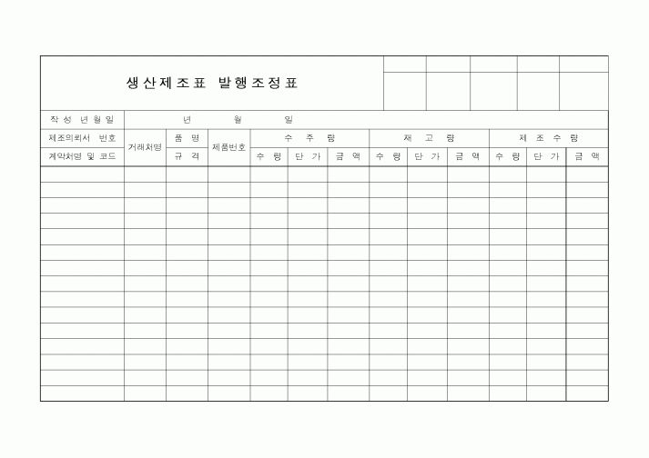 (구매/외주서식)생산제조표 발행조정표
