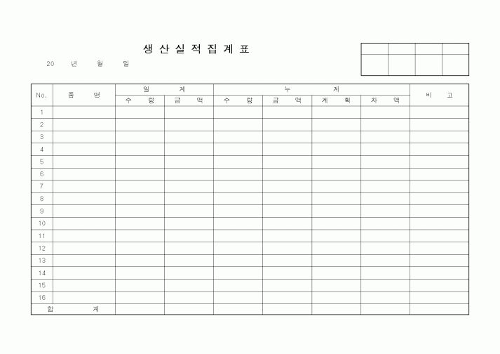 (생산/관리)생산실적집계표