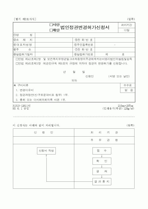 (보건복지부)사단, 재단 법인정관변경허가신청서