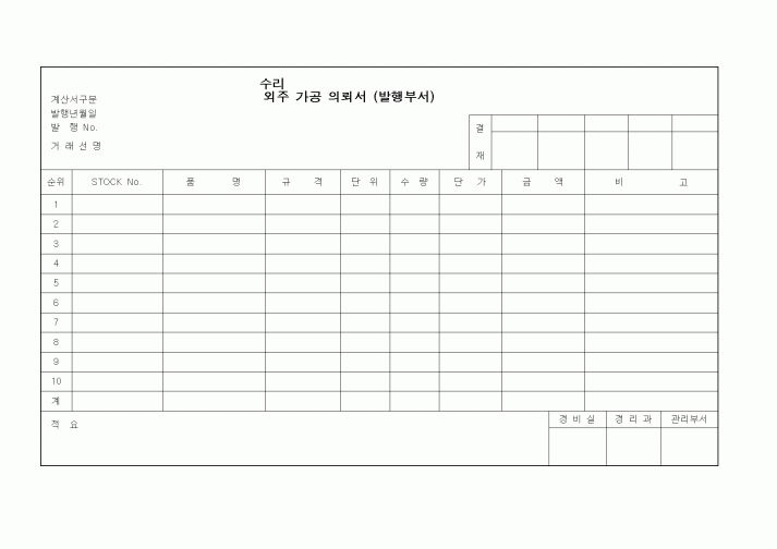 (제조/생산)외주 가공 의뢰서 (발행부서)