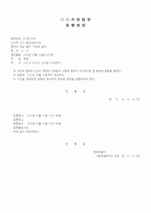 (형사소송)소년의 동행영장