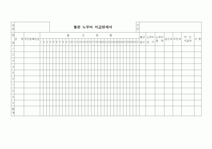 (인사/노무)노무비 지급명세서