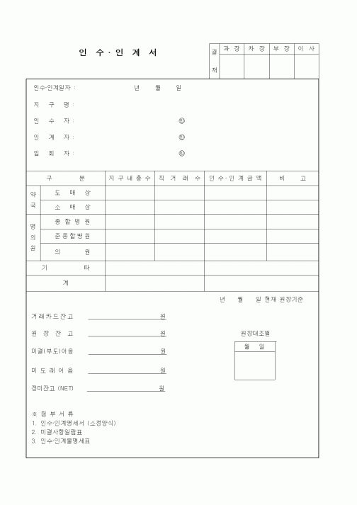 (판매/영업)인수 . 인계서