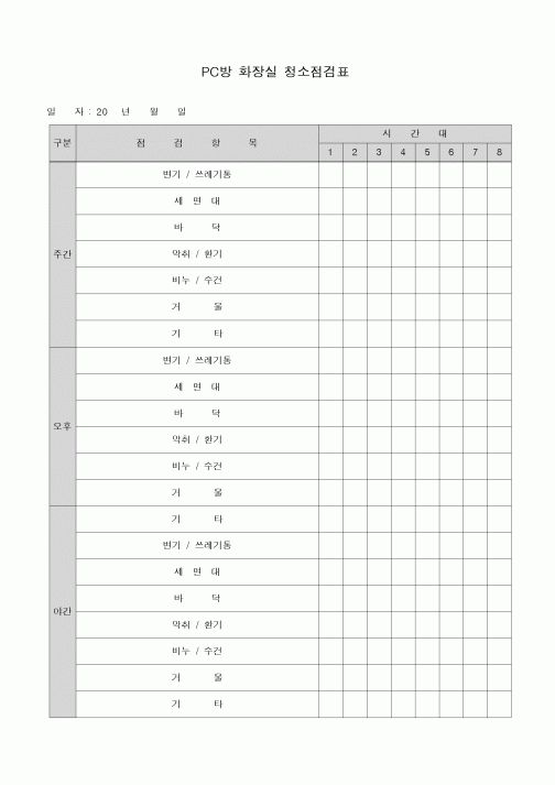 (기타)PC방 화장실 청소 점검표