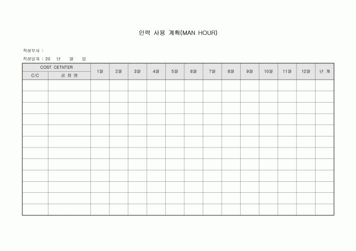 인력사용계획(MAN HOUR)