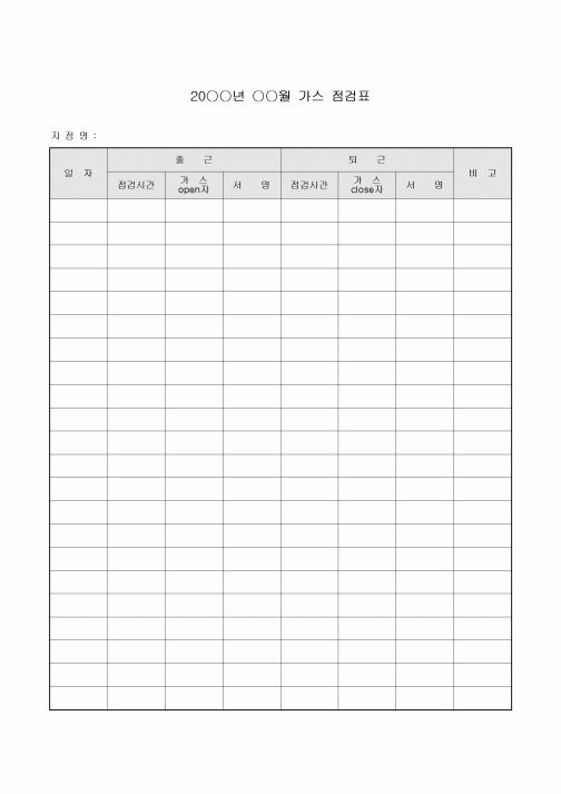 가스 점검표(월별)