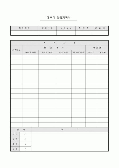 계측기 점검 기록부