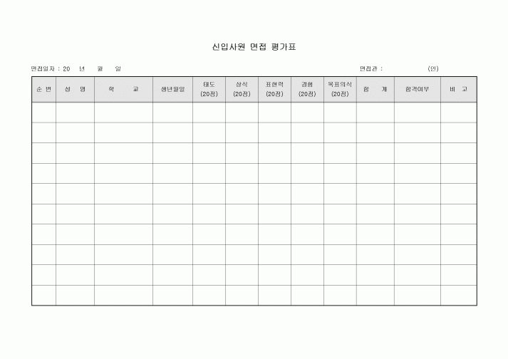 신입사원 면접 평가표